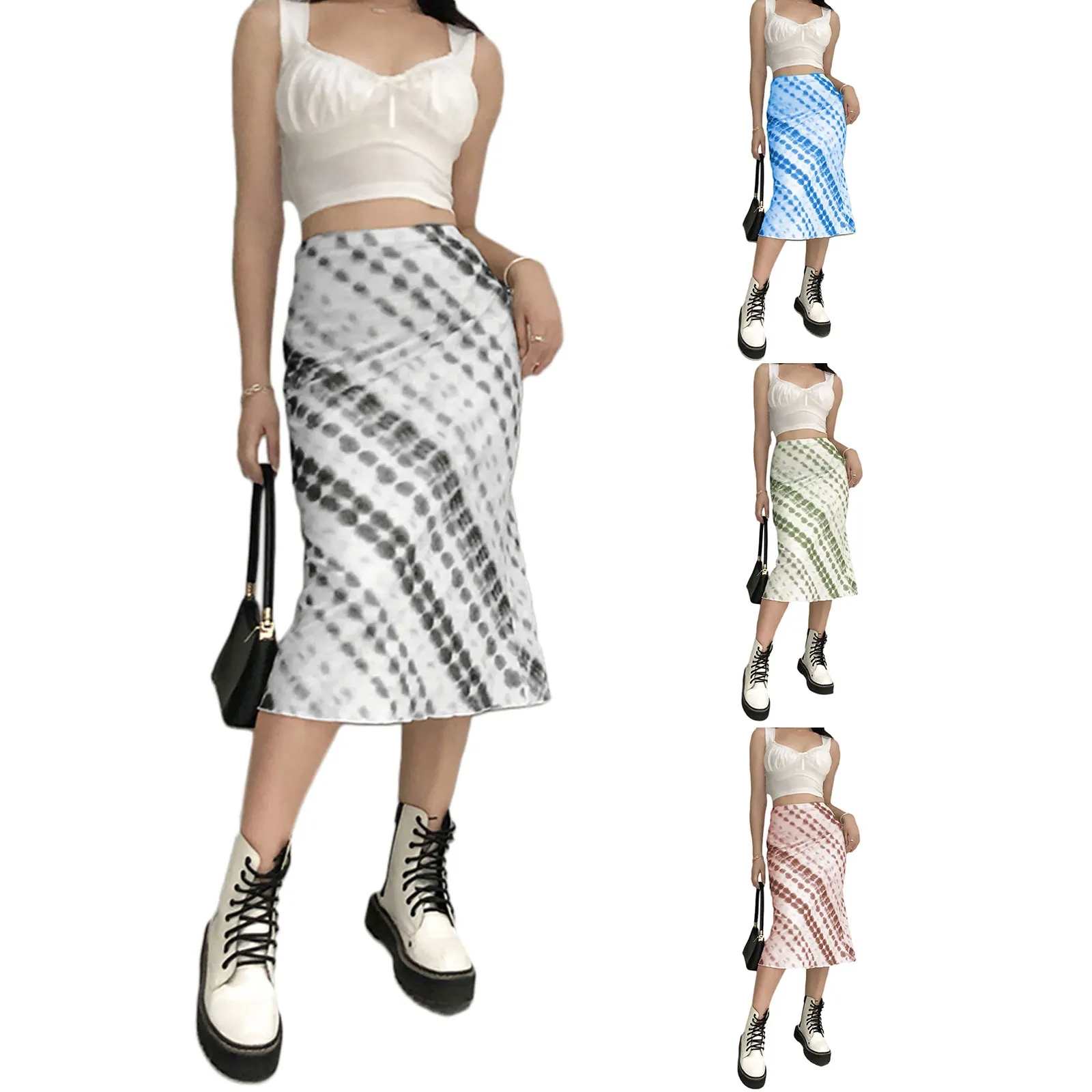 

Women's Sexy Contrast Color Skirt, High Waist Spot Printing Short Dress, Casual Tie-dye Bodycon Clothing