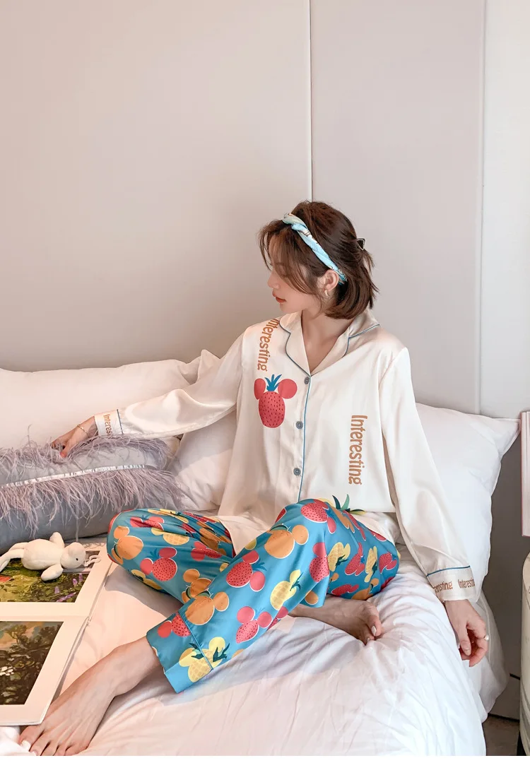 

2021 New Pajamas Lady Cute Pyjamas Suit Sexy Printed Home Clothing Loose Lapel Sleepwear Casual Nightwear Lovely Sleep Set