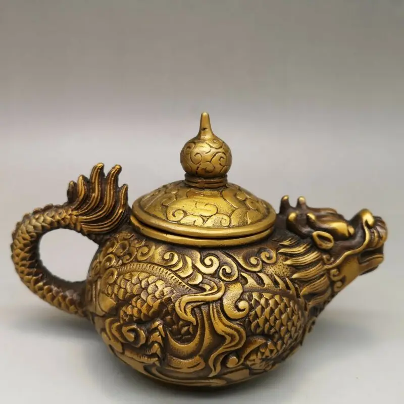 

6" Xuande Mark Chinese Antique Bronze Carved Pixiu Brave Troops Beast Wine Pot