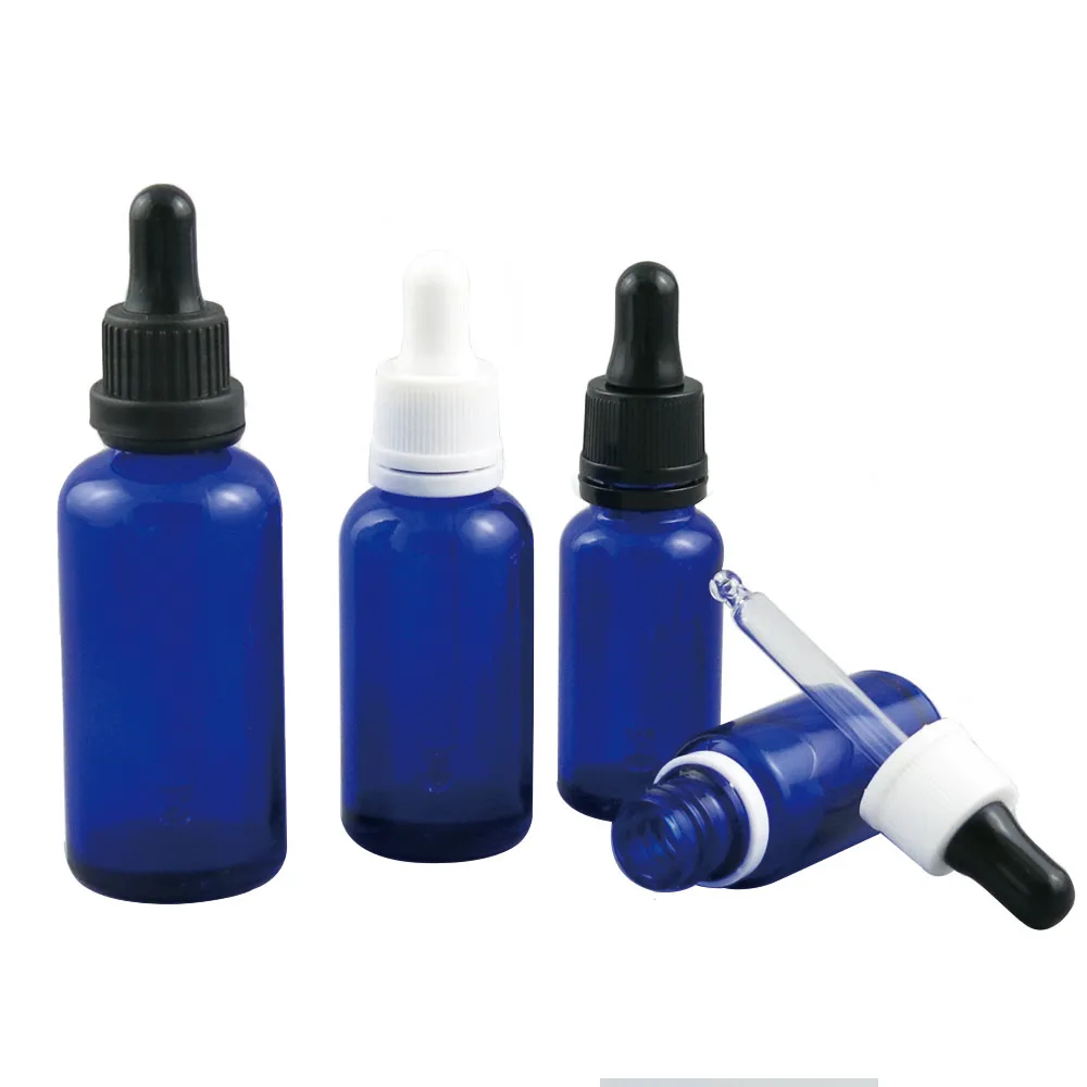 

360pcs/lot 5ml 10ml 15ml 20ml 30ml 50ml 100ml Blue Glass Essential Oil Bottle With Dropper Travel Refillable Bottle