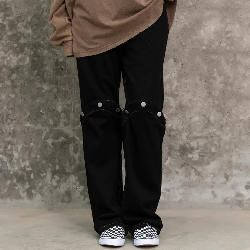 2022 Vibe Style Stylish Straight Men Baggy Detachable Jeans Trousers Dark Streetwear Hip Hop Oversize Denim Pants Pantaloni Uomo