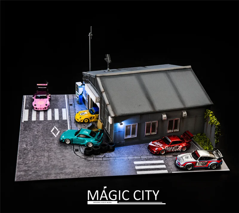 

Magic City 1:64 Assembly Led diorama Japan RWB Nakaiya Garage for model Car display