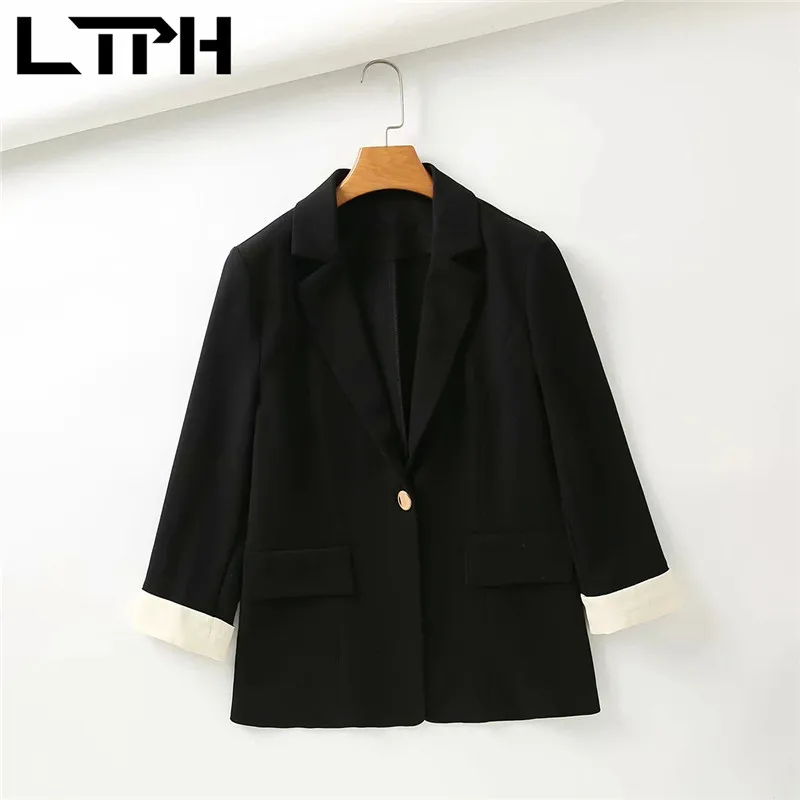 LTPH-Chaqueta de estilo clásico para mujer, blazer femenino con manga rizada y un solo botón, chaqueta informal que combina con todo, chaqueta fina para mujer, novedad de verano 2021