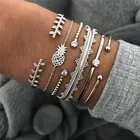 Набор женских браслетов WUKALO в богемном стиле с ананасами и цветами, роскошные Серебристые браслеты, женские готические украшения, аксессуары