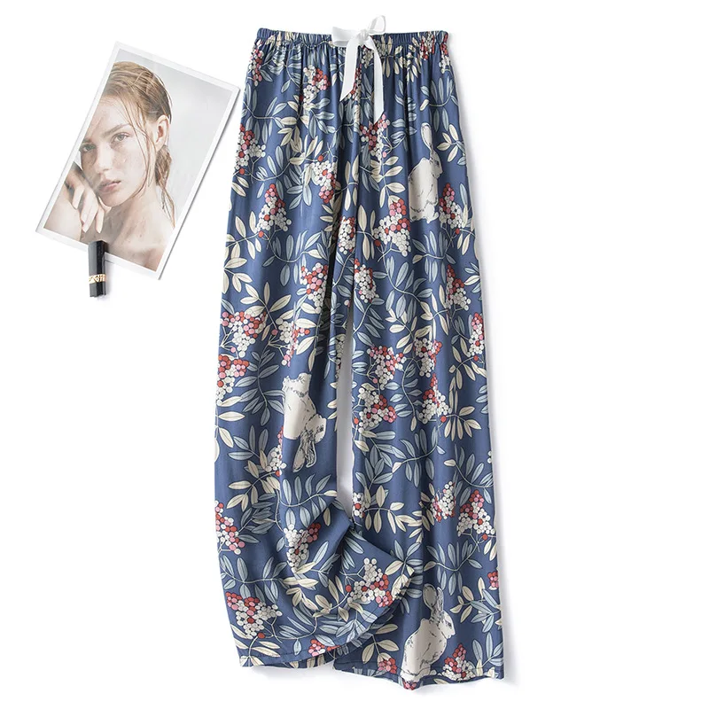 Fashion Women Sleep Bottoms Viscose Print Loose Full Length Pants Elastic Waist Sleeping Shorts Printing Thin Lounge Sleepwear