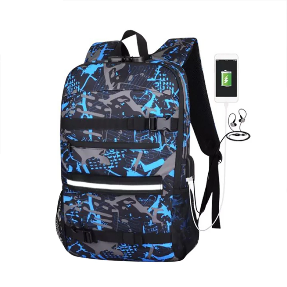 

College School Shoulder Bag USB Charging Skateboard Backpack Business Travel with Port Laptop