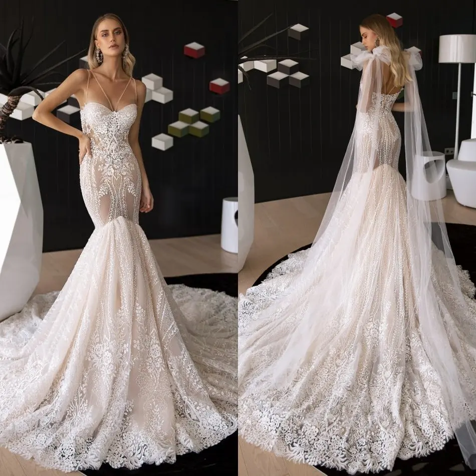 

Sexy 2020 Mermaid Wedding Dresses With Wrap Lace Appliqued Sheer V Neck Bridal Gowns Country Garden Beach Wedding Dress