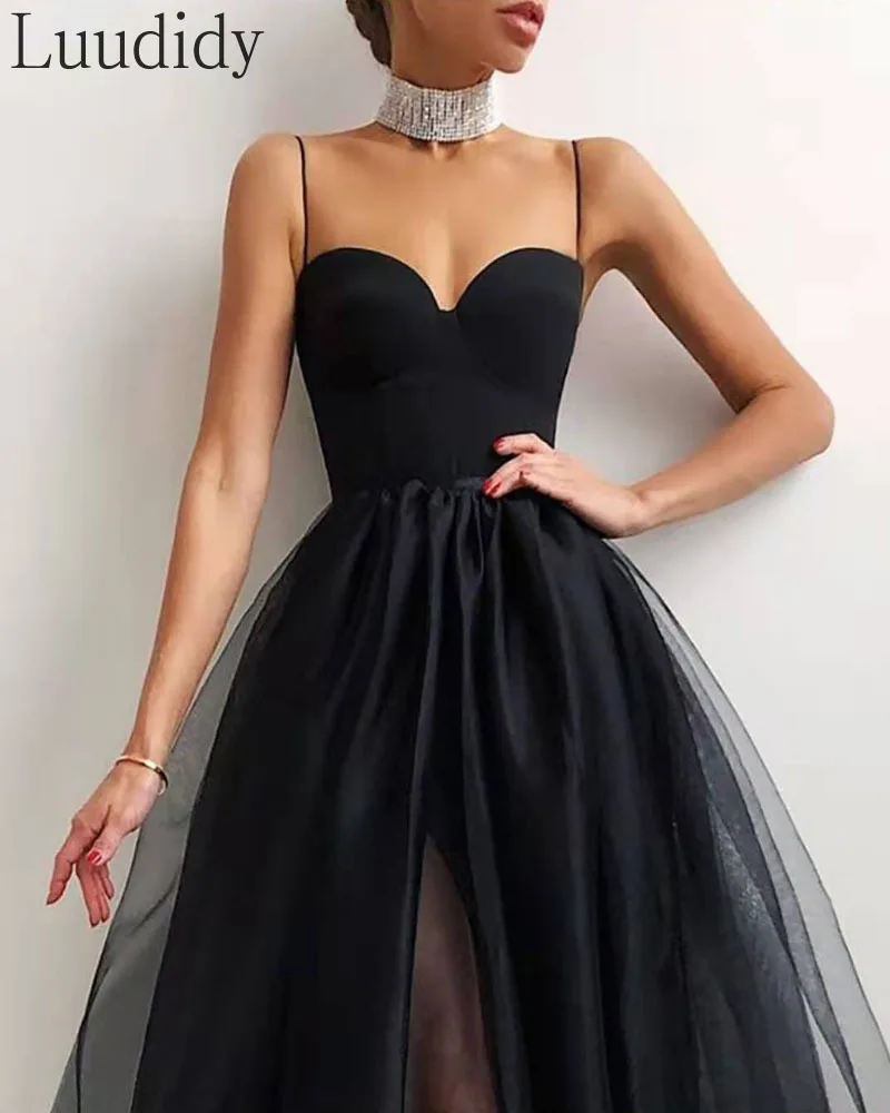 

Women's Elegant Spaghetti Strap Plain Sheer Mesh EVening Dress