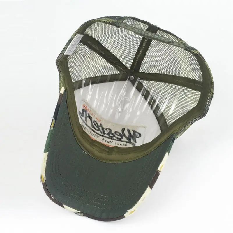 

Unisex Vintage Western Letters Embroidered Logo Patch Baseball Cap Breathable Mesh Back Casual Distressed Snapback Trucker Hat