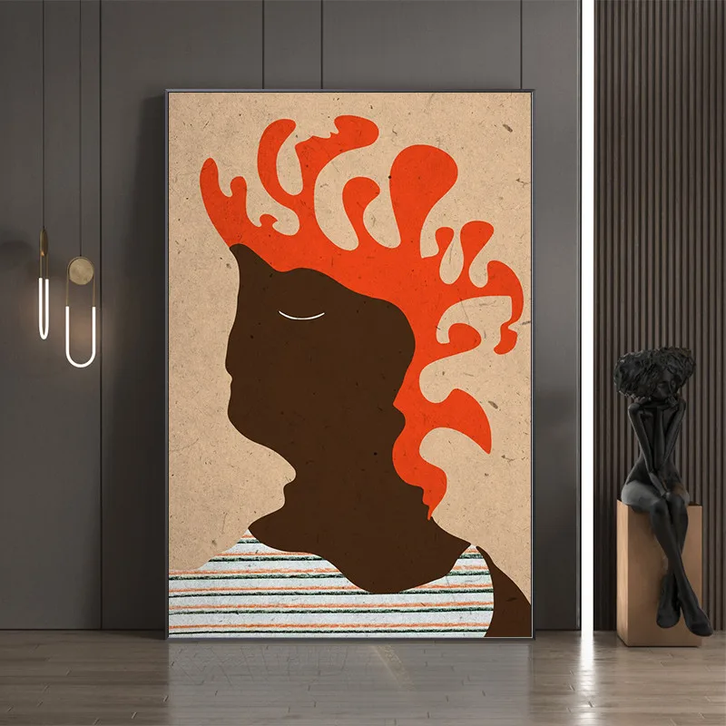 

Colorful Abstract African Ethnic Art Canvas Painting Minimalist Man with Orange Hair Poster Living Room Decoration Home Decor