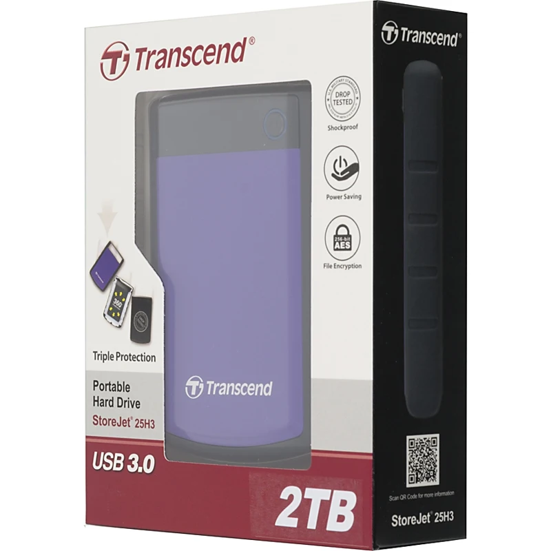 Жесткий диск Transcend USB 3.0 2Tb TS2TSJ25H3P StoreJet 25H3P (5400 об/мин) 2.5" фиолетовый | Компьютеры и