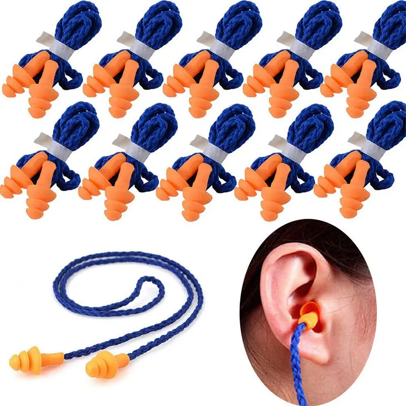 100 Pairs Individually Wrapped Non Toxic Soft Silicone Corded Ear Plugs Reusable Hearing Protection Rubber Earplugs |