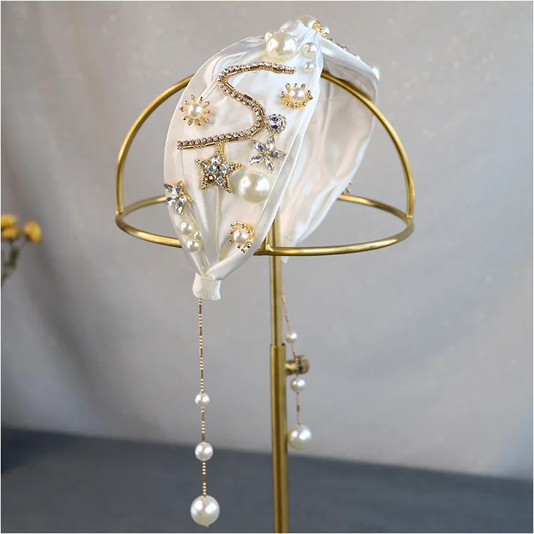 

Silk satin headband arab style Bridal Headwear Headband Wedding Hair Accessories Photography Vintage Pearl Headband