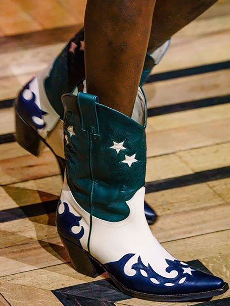 Женские Модельные ботильоны без шнуровки Лоскутные ботинки с острым носком и