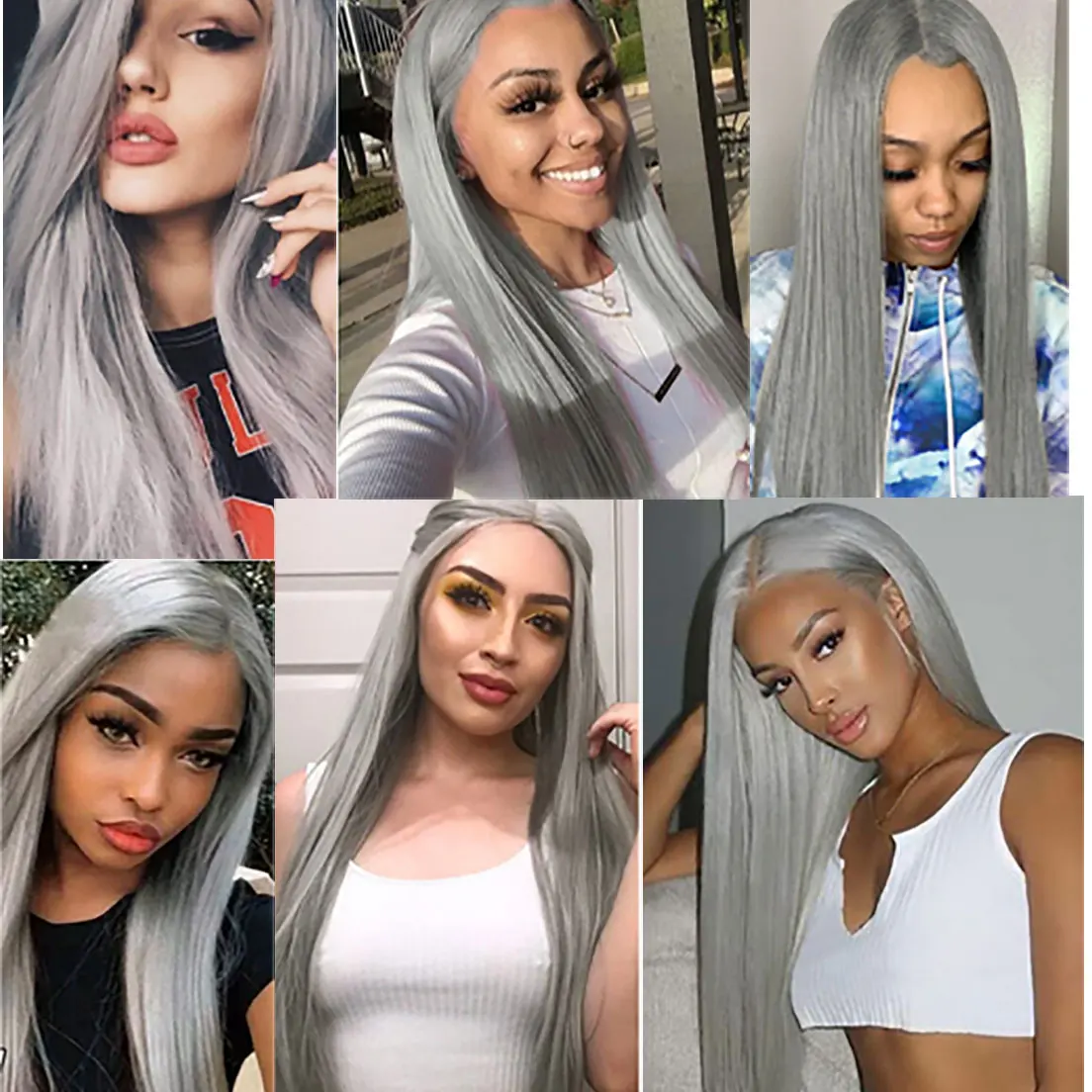 Серебристо-серые длинные прямые парики 30 дюймов Натуральные волосы средней