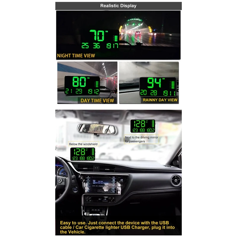

C90 C Speedometer Hud Display Car Hud With Overspeed Alarm Driving Time Digital Car Clock Odometer