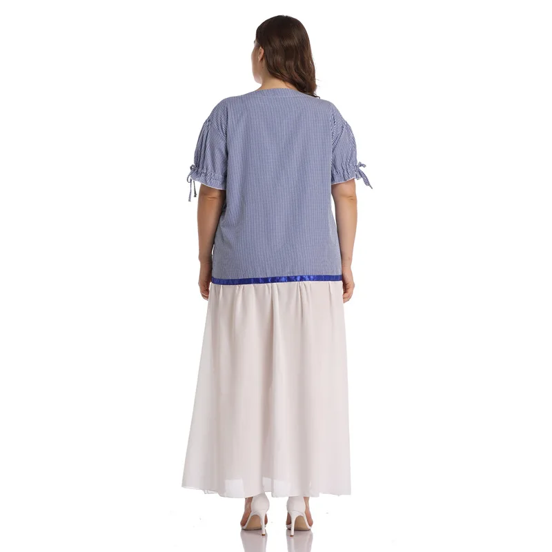 

TUHAO Sweet Femme Patchwork Asymmetrical Dresses Lace Up Women Irregular Loose Vestidos Plus Size Long Dresses HC299