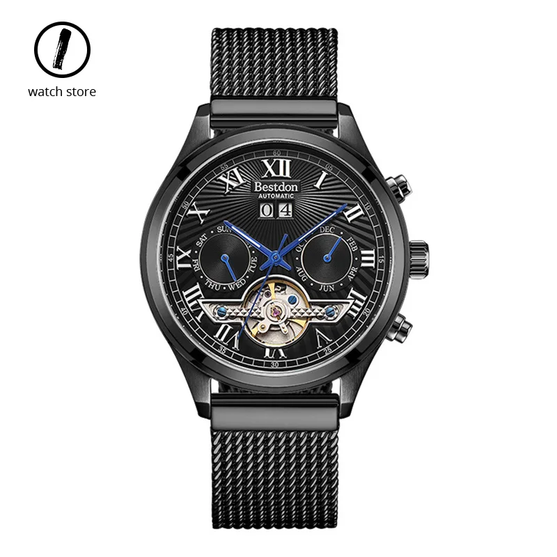 Часы скелетоны Мужские автоматические водонепроницаемые с турбийоном|Мужские