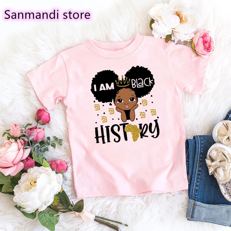 

I Am Black History Graphic Print Tshirt Girls/Boys Kids Clothes Melanin Poppin Princess Crown T Shirt Children Clothes