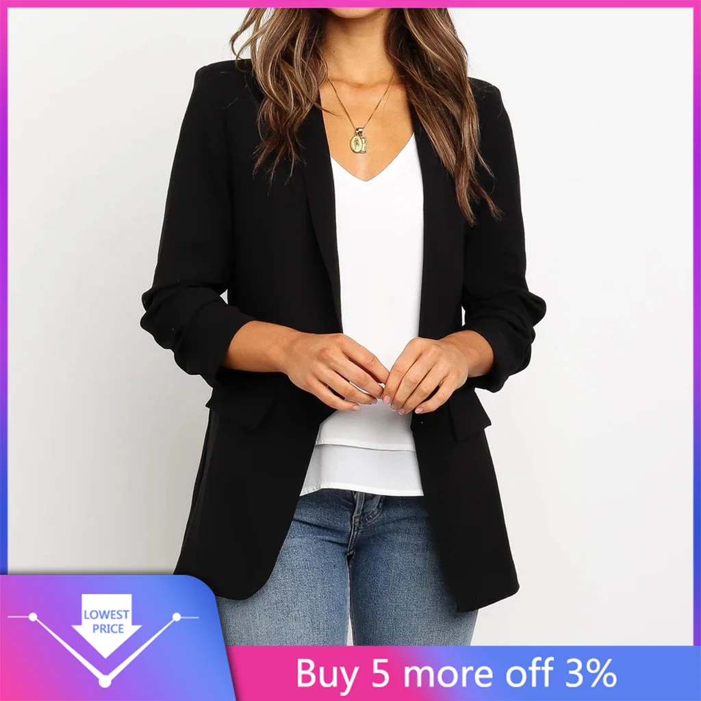 Женский деловой Блейзер черный приталенный пиджак с карманами для офиса модель #3