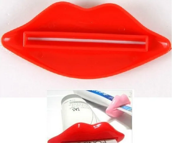 

New 2Pcs Plastic Fun Lips Tooth Paste Dispenser Holder Rolling Tube Squeezer Bathroom Accessory Supplies Random Color