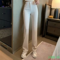 women summer solid elegant straight slim pants office lady skinny high waist fashion vestido trousers new