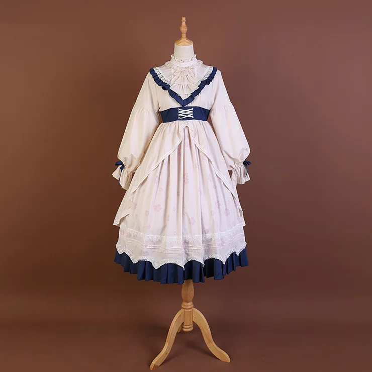 Винтажное платье в стиле Лолиты с высоким воротником и рукавами фонариками Милое