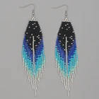 Женские серьги с бисером Go2boho, серьги с кисточкой и бахромой, ювелирные изделия ручной работы с изображением звездного неба, серьги с бисером, серьги-кольца