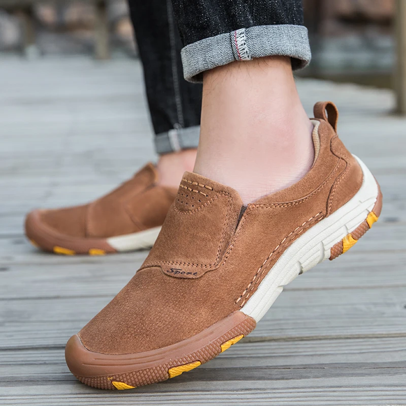 

Туфли мужские из натуральной кожи, классические модные повседневные лоферы, удобные, без застежки, плоская подошва, для улицы, прогулок