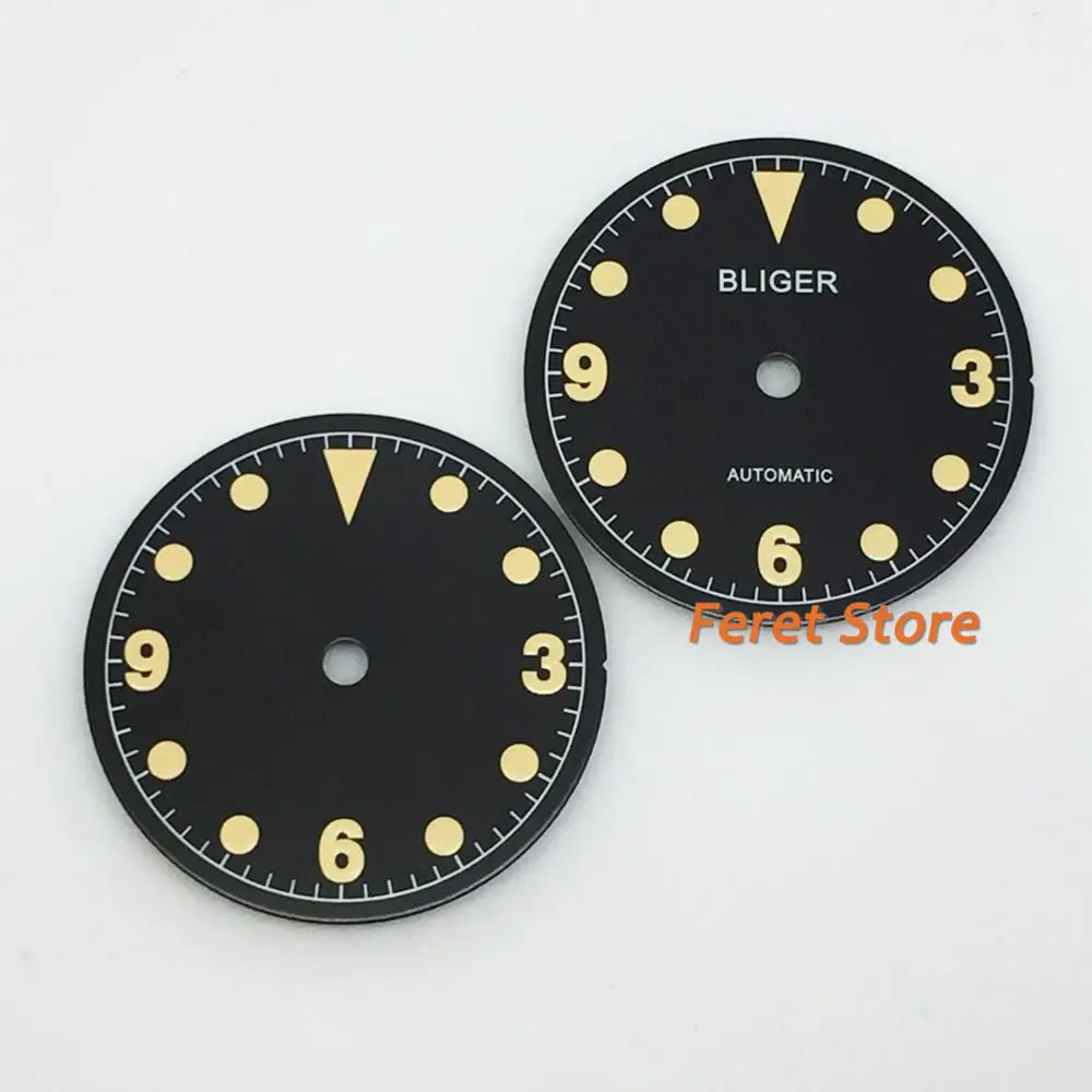 

Bliger 28.5mm Green luminous Black sterile dial Lemon yellow Mark Fit Miyota 8215,Mingzhu DG2813/3804 Movement