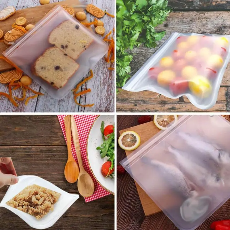 

White Reusable Food Storage Bags Leakproof Bag Extra Thick Freezer Lunch Bag Home Organization Supplies