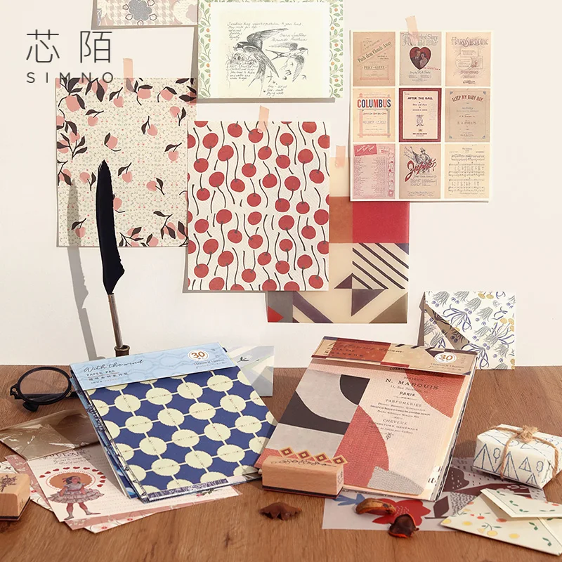 

Journamm 30pcs/pack Ins Style Big Size Material Paper Combination Set Scrapbooking Deco Junk Journal School Stationery Supplies