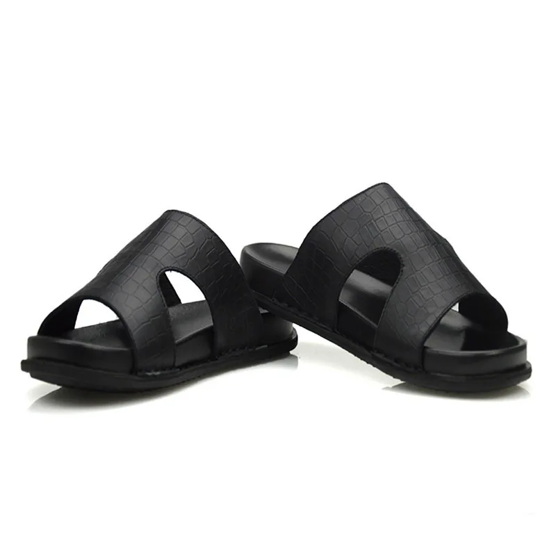 Новинка модные мужские тапочки из натуральной кожи нескользящие домашние