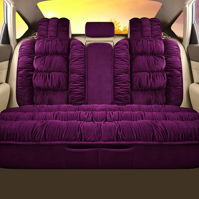 Rear Seat Purple Чехлы для автомобильных сидений, плюшевые чехлы для сидений автомобиля, интерьерные подушки для сидений, теплые Универсальные зимние защитные Ковровые Коврики, аксессуары - Название цвета: Rear Seat Purple