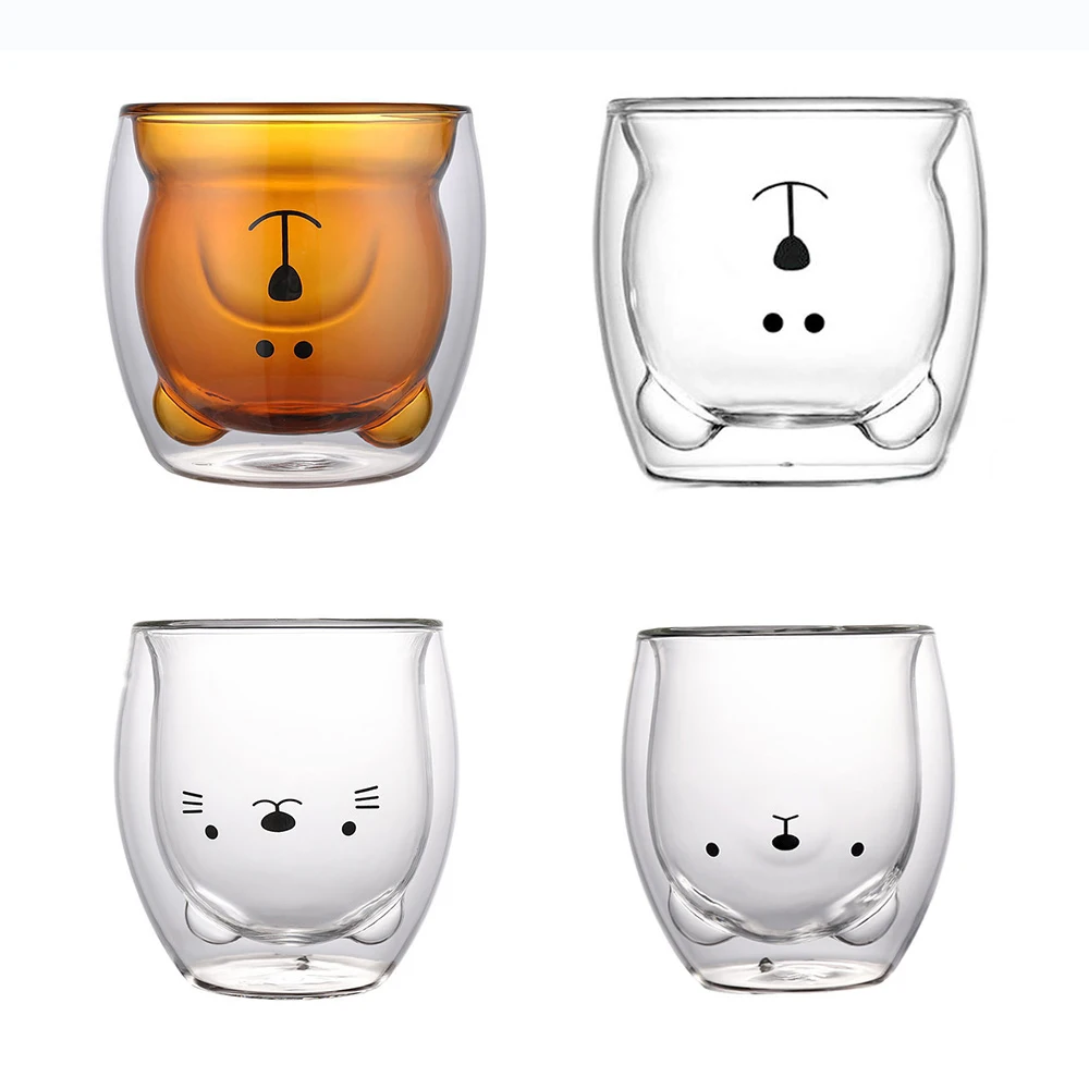 Креативная двухслойная кофейная кружка с милым медведем двойная стеклянная