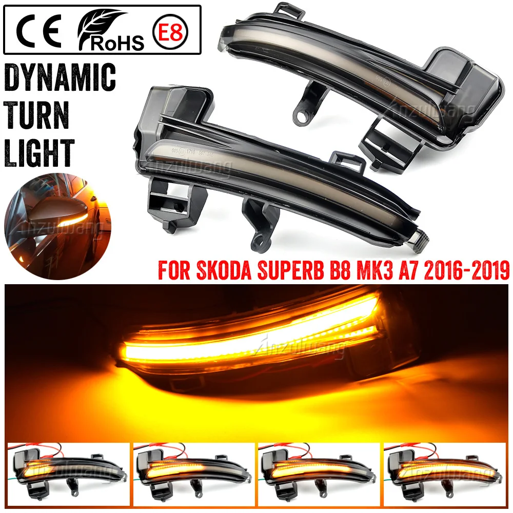 

For Skoda Superb A7 B8 MK3 III Typ 3V 2016-2019 2pcs Side Mirror Indicator Dynamic Sequential Flowing LED Turn Signal Light