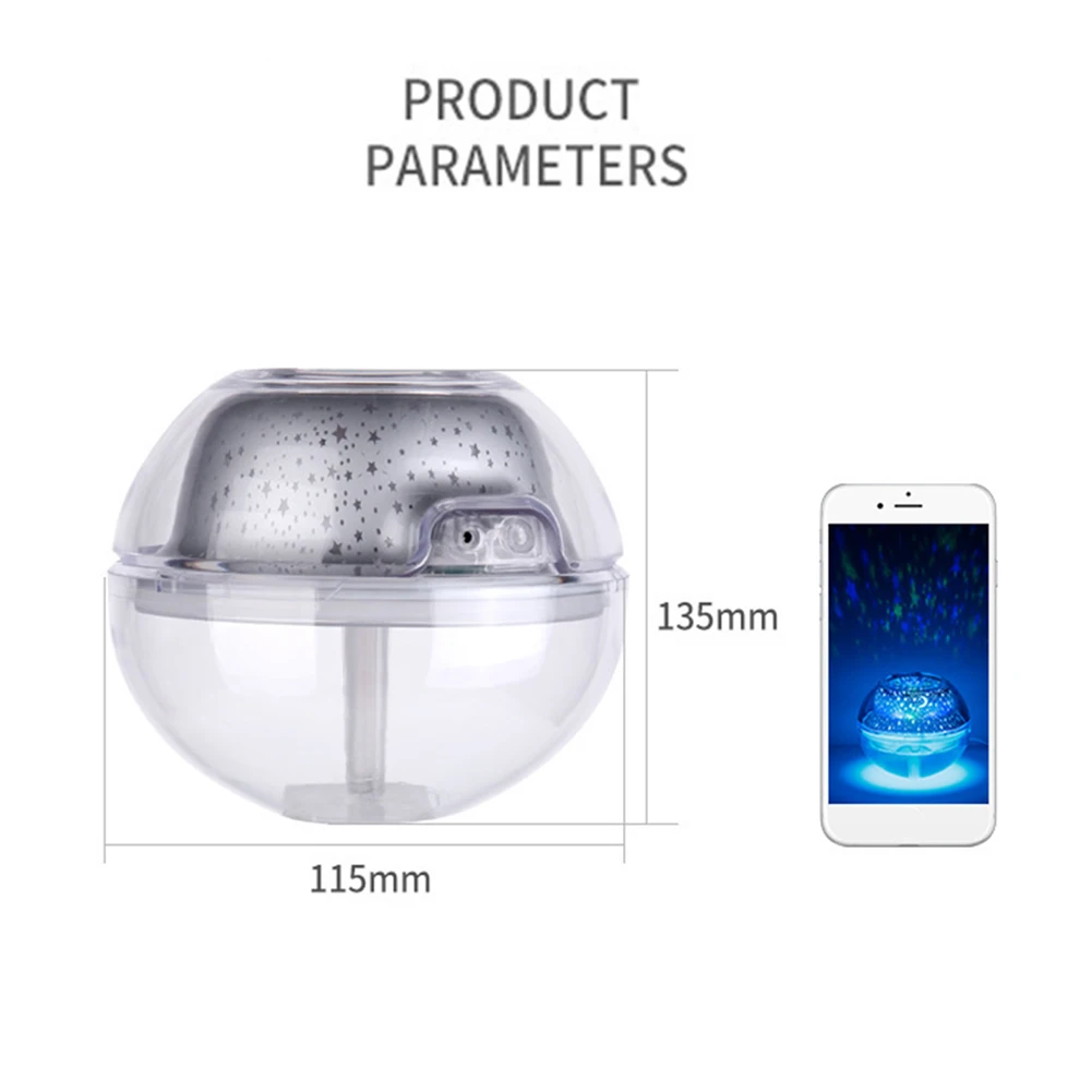 

Mist Maker Refresher Humidification Gift 500ml LED Crystal Night Light Projection Air Humidifier USB Aromatherapy Lamp