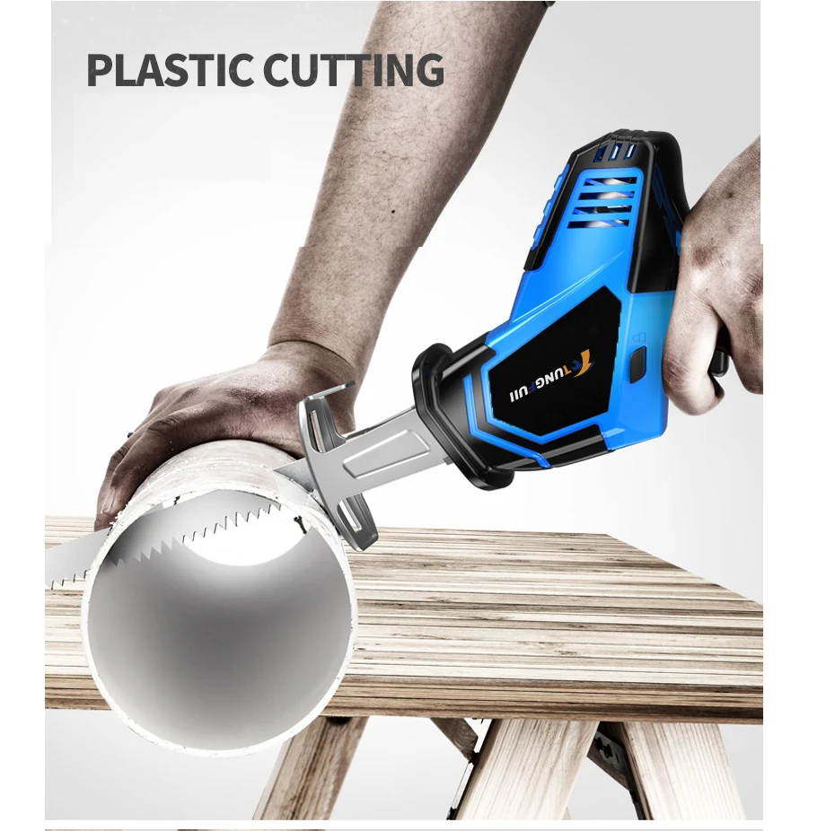 Lithium Battery Portable Reciprocating Saw Powerful Wood Cutting Saw Electric Wood/ Metal Saws With Sharp Blade Woodworking