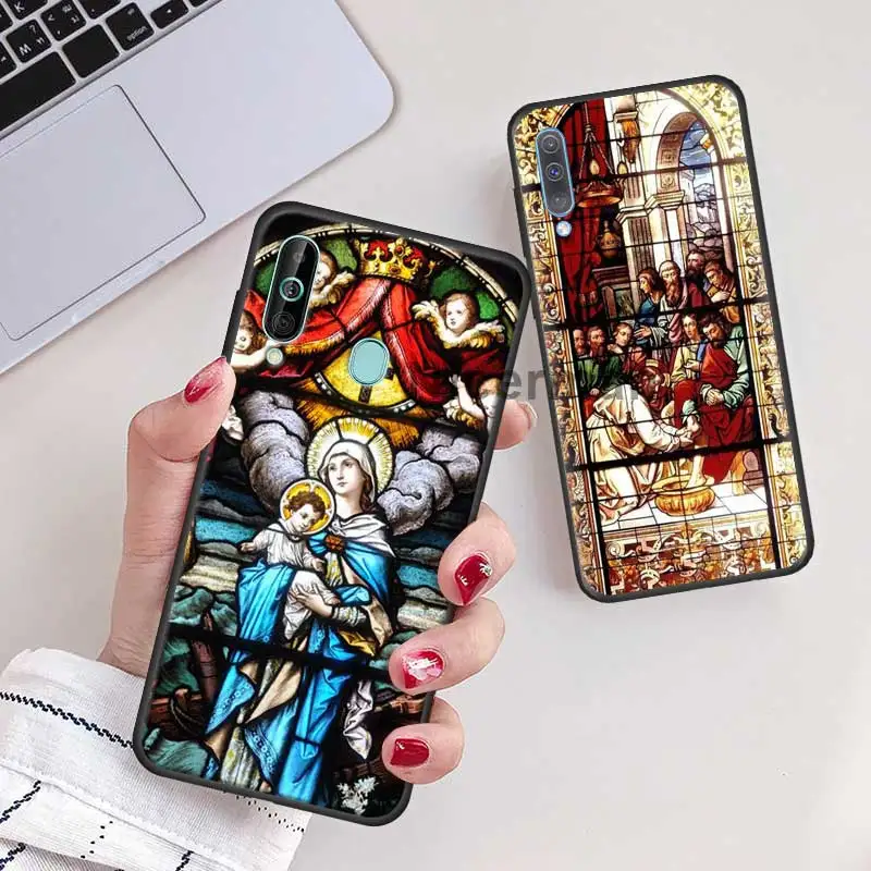 

Angel Church Jesus Stained Glass Window Case for Samsung Galaxy A50 A70 A71 A51 A90 5G A80 A60 A40 A30 A20e A10 s Black Soft Pho