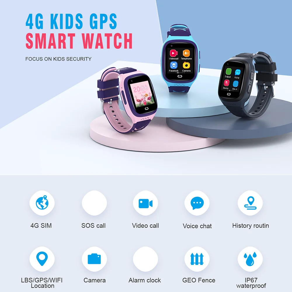 

New 4G Kids Smart Watch GPS Wifi Video Call With Face-lock SOS Tracker Location IP67 Waterproof Children's Smart Watch Camer