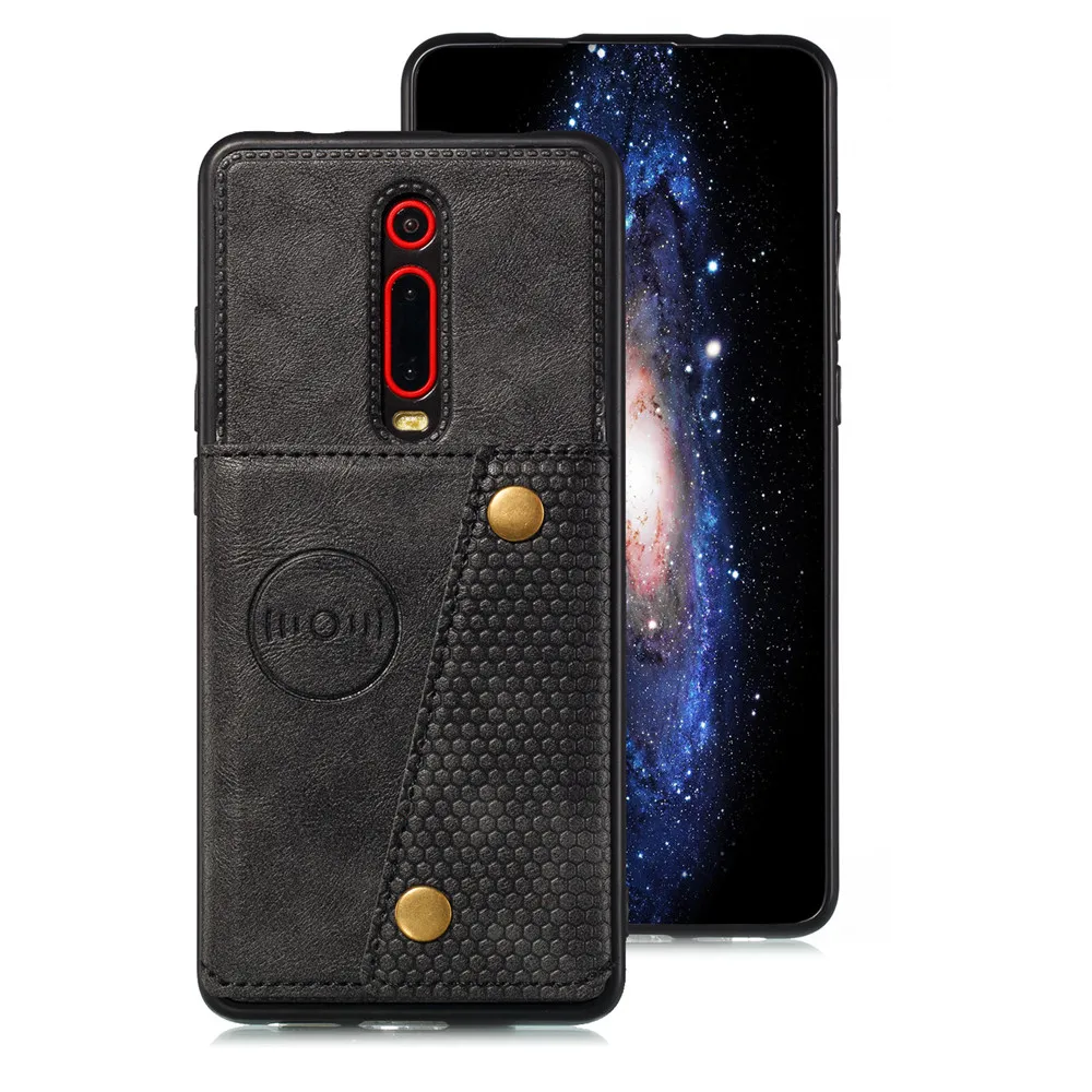 Черный Держатель для карт, чехол-кошелек для Xiao mi K20 mi 9t Pro mi 9t Xio mi Red mi 8a 7a Note 8 7 Pro Global из искусственной кожи, чехол с магнитной подставкой для автомобиля - Цвет: Черный