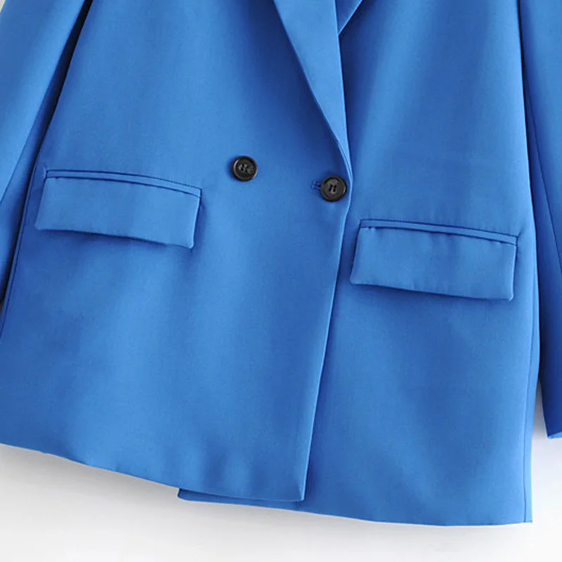

Autumn and winter women's blazer jacket casual solid color double-breasted pocket decorative coat