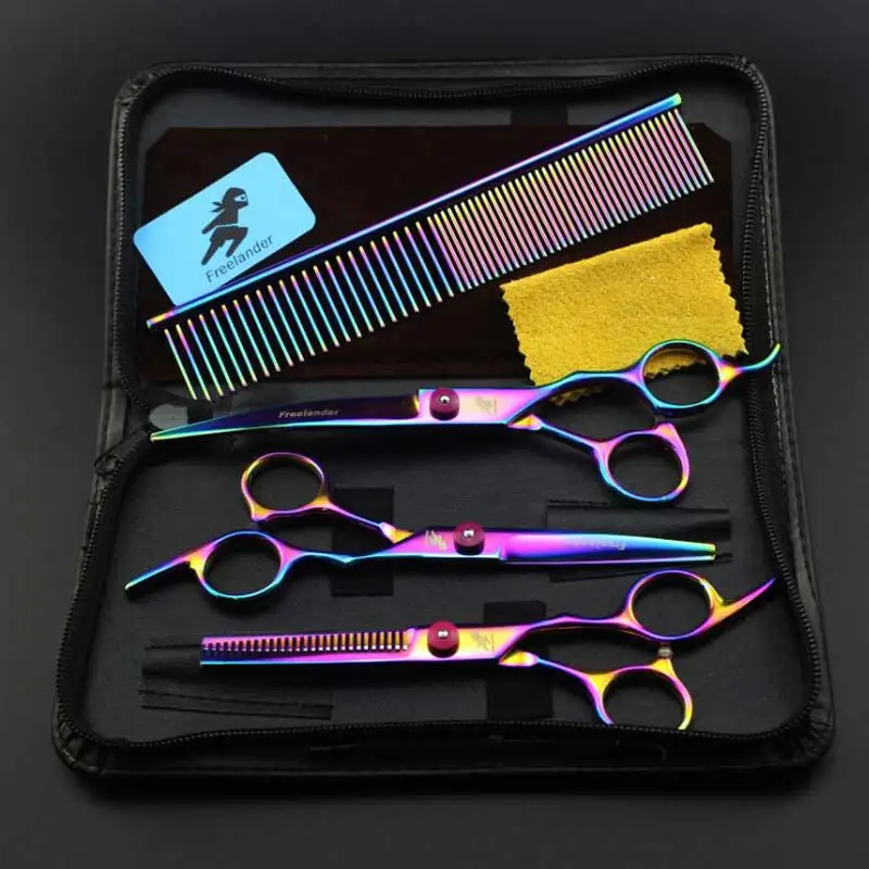 6 inch color purple 4 suit pet scissors hair thinning pet grooming scissors - Цвет: Color-3Set
