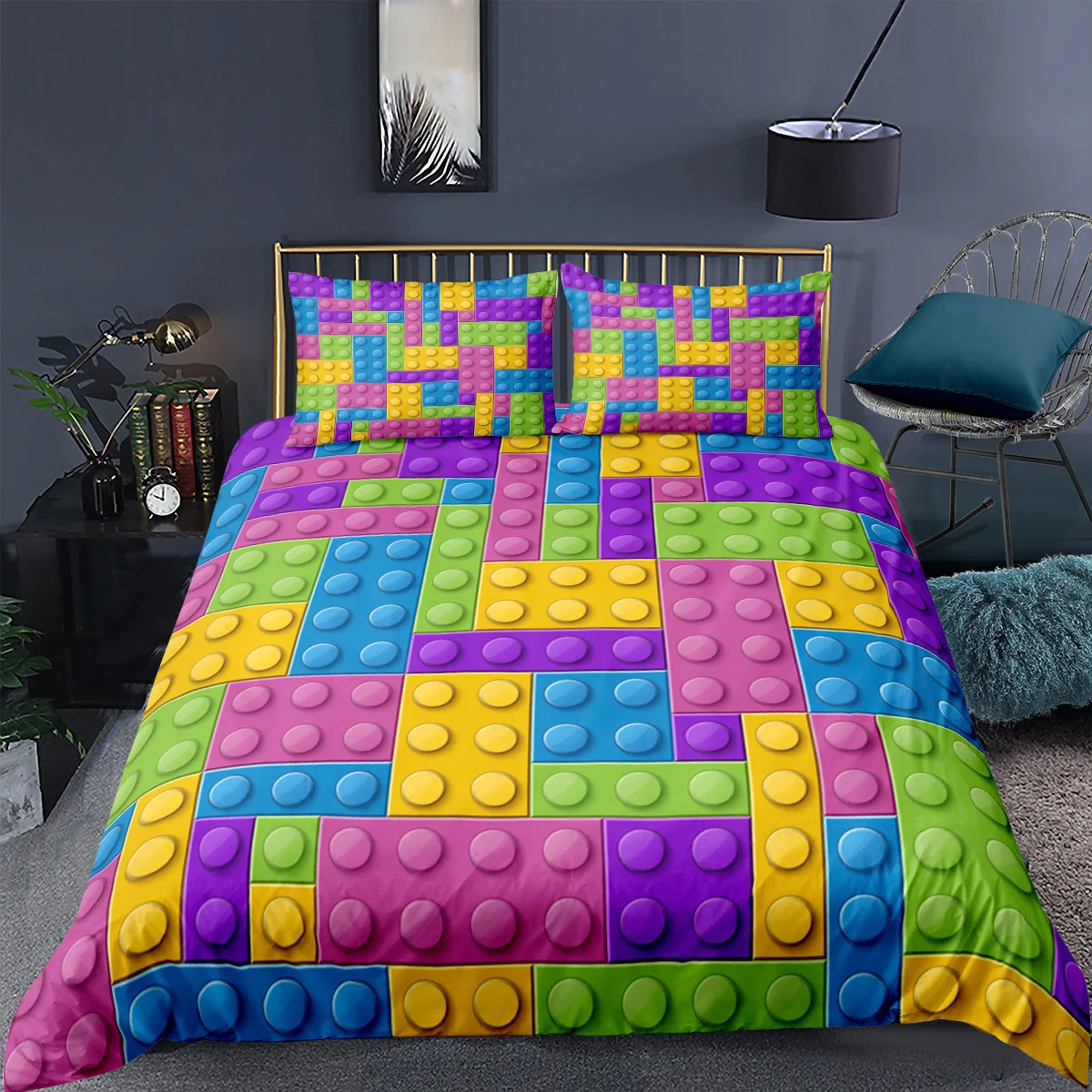 Kids Building Blocks Bedding Set Fashoin 3D Print Comforter Luxury Queen King Single Duvet Cover Set Home Textile Decor Modern