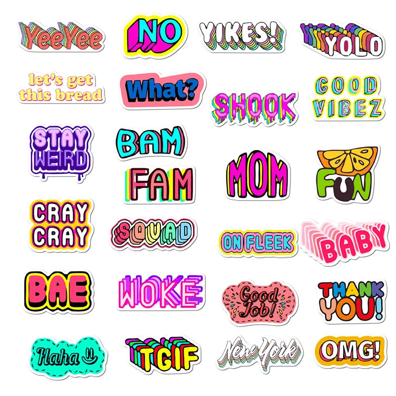 50pcs set english words sticker decal surprise short sentence pegatina diy for pc phone skateboard bicycle laptop stickers free global shipping