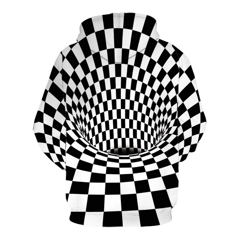 

2021 Men's Hoodie Sweatshirt Men And Women 3D Square Black And White Check Pattern Design Vertigo Printed Hoodies Tops