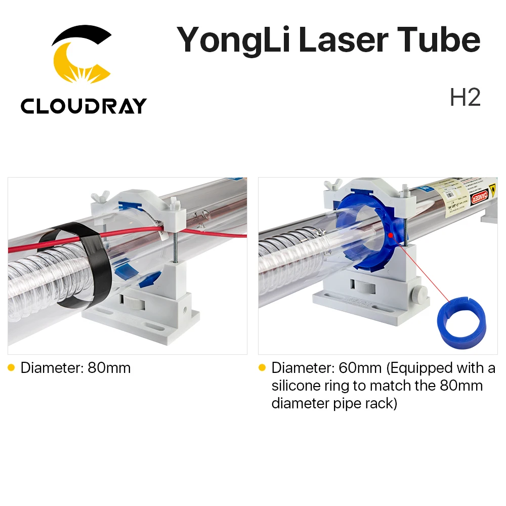 Cloudray Yongli H серии H2 80 90 Вт CO2 лазерная трубка длина 1250 диам. 60 мм деревянная коробка