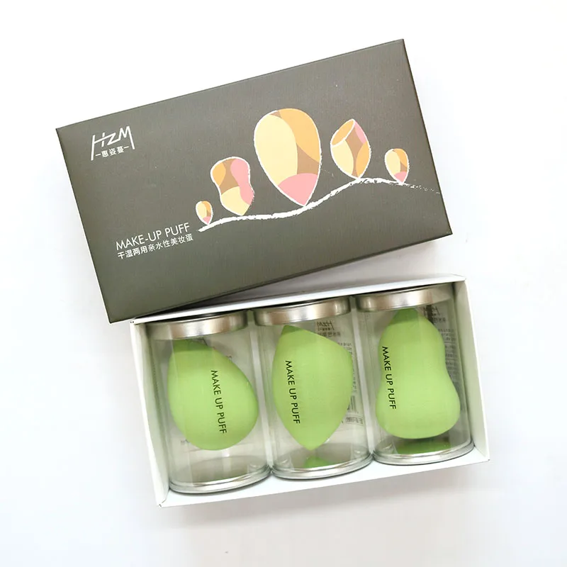 green set HZM розовая красная основа для макияжа, спонж для макияжа, косметическая пудра, мягкая дешевая косметика, губка для макияжа, инструменты для красоты, подарки YA238 - Цвет: green set