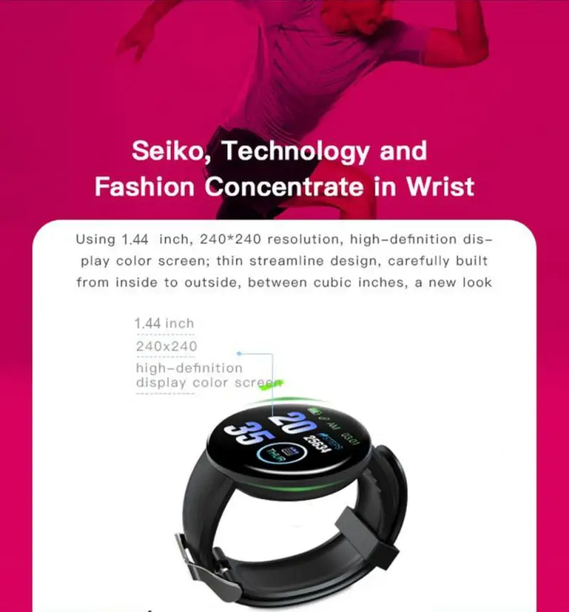 D18 Smart Watch Men Women Blood Pressure Smartwatch Sport Tracker Pedometer 116 Plus Watches For Android IOS | Электроника