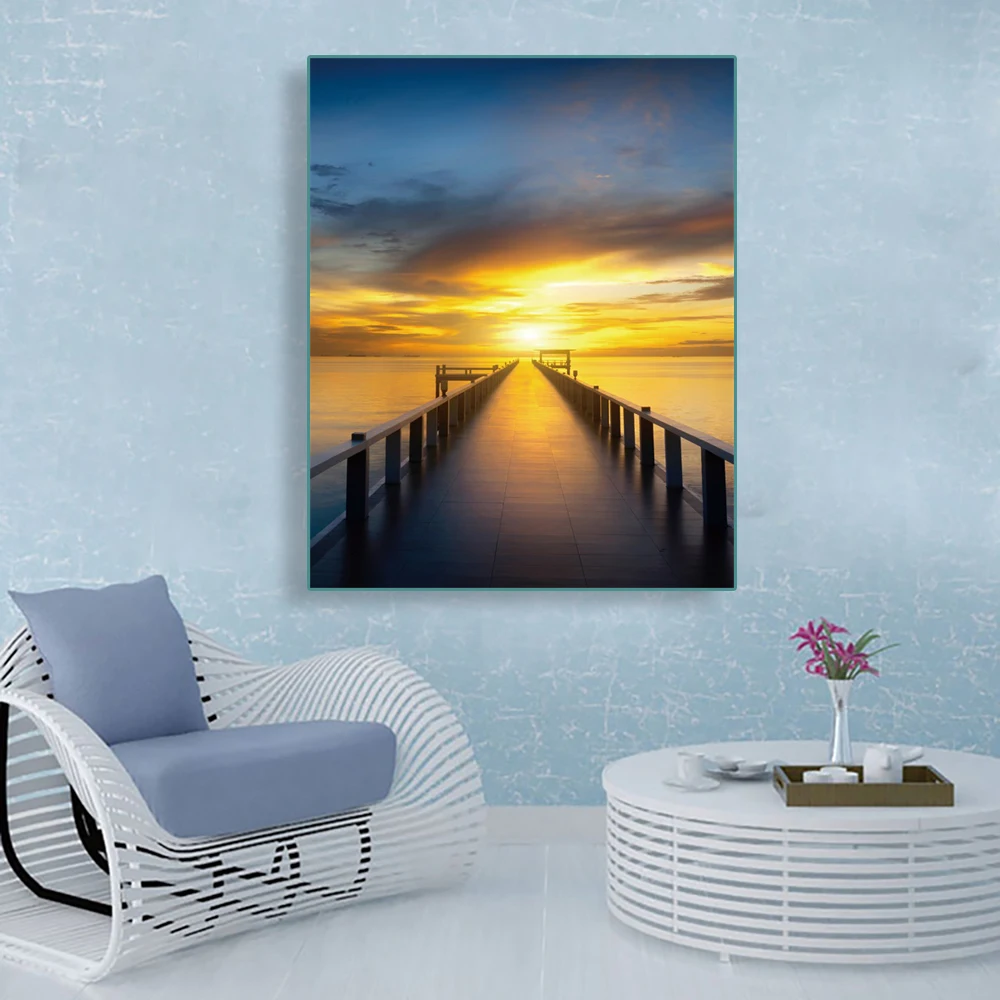 

Laeacco Canvas Calligraphy Painting Seaside Sunrise Chasing Dreams Posters and Prints Bedroom Living Room Home Decor Poster